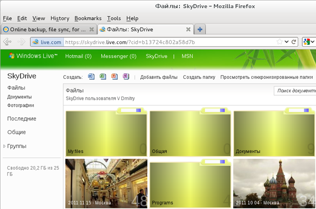 SkyDrive - Firefox 8, Linux